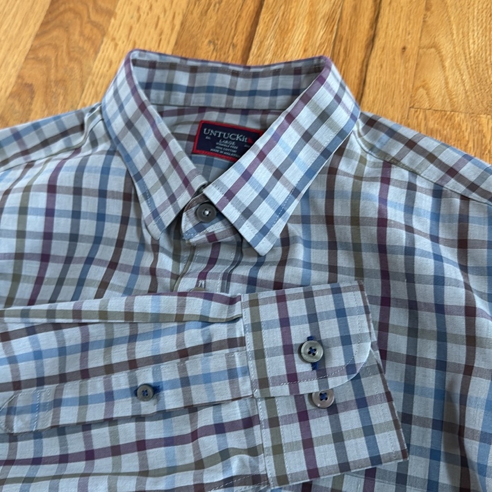 UNTUCKit Men’s Casual Button-Down Shirt in Blue, Gray, Purple Plaid